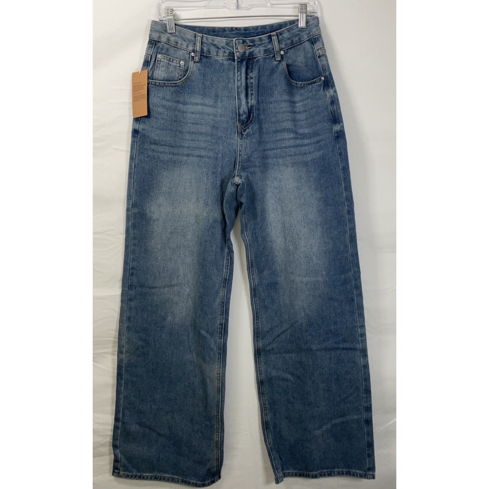 NWT Women's HDLTE High Rise‎ Wide Leg Relaxed Fit Blue Denim Jeans - 28" X 30"